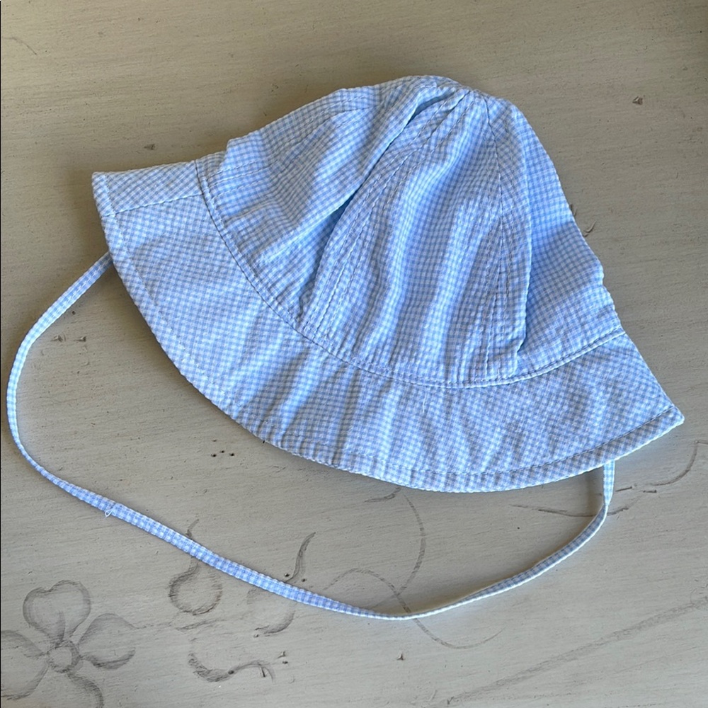 BABY Blue Gingham Wide-Brim Sun Hat